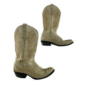 Men's Denver Cream Alligator Print Pointed Toe Western Cowboy Boots Size 8.5